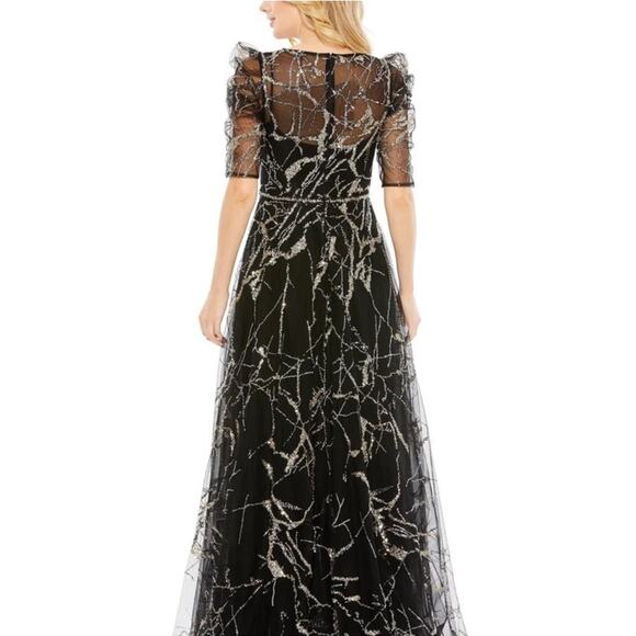 Mac Duggal Black Embellished Gathered Puff Sleeve Faux Wrap Gown 20428 Women’s - Picture 5 of 10